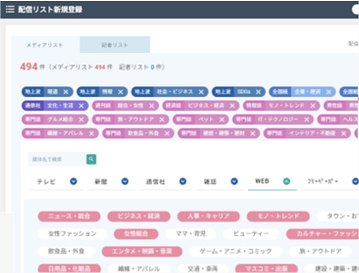 メディアリストの管理画面